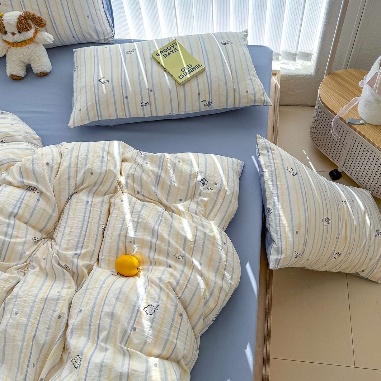 91家纺网 家纺一手货源 找家纺 竹合家纺 2026新款春款A类古法水洗仿棉云感棉小布袋四件套 海洋世界