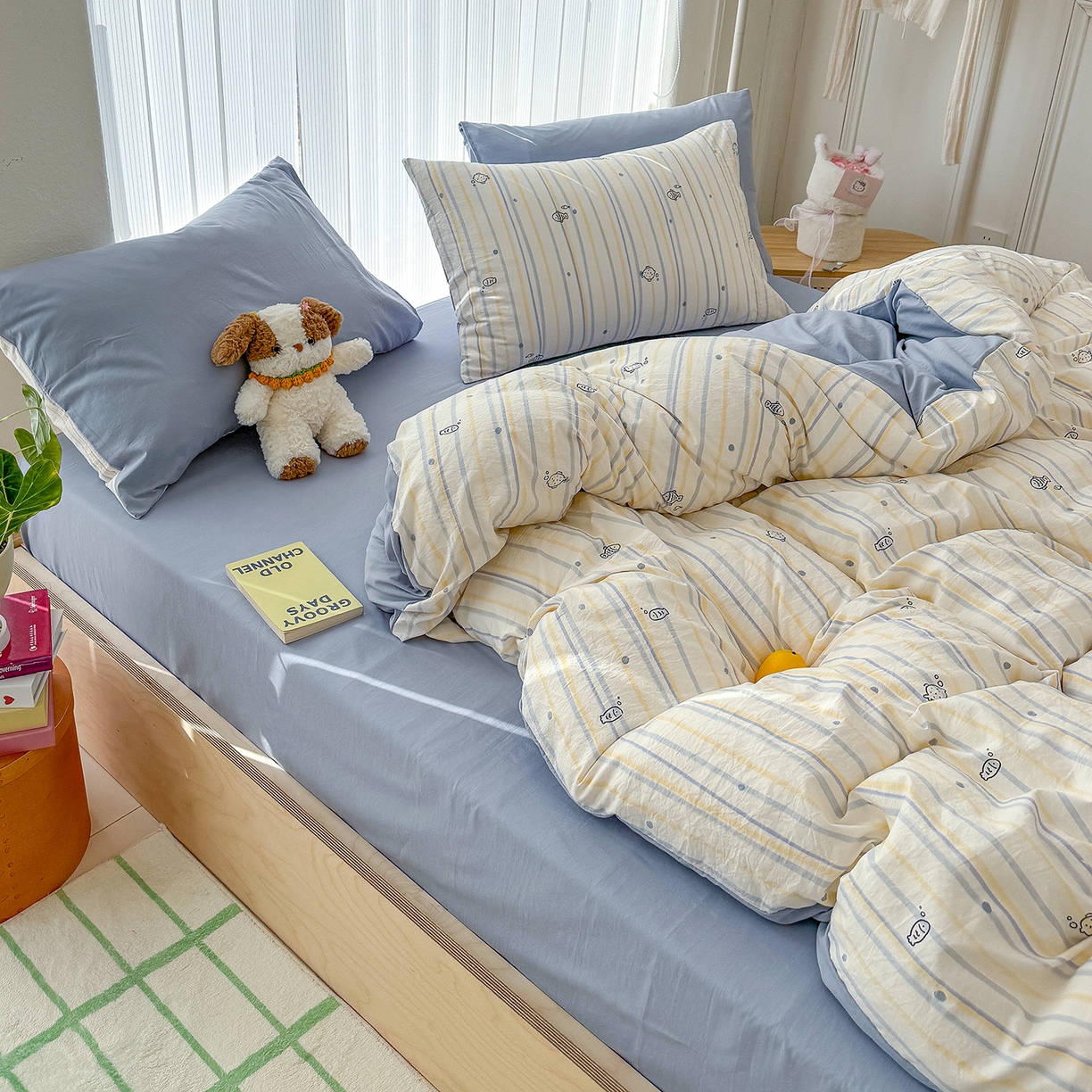 91家纺网 家纺一手货源 找家纺 竹合家纺 2026新款春款A类古法水洗仿棉云感棉小布袋四件套 海洋世界