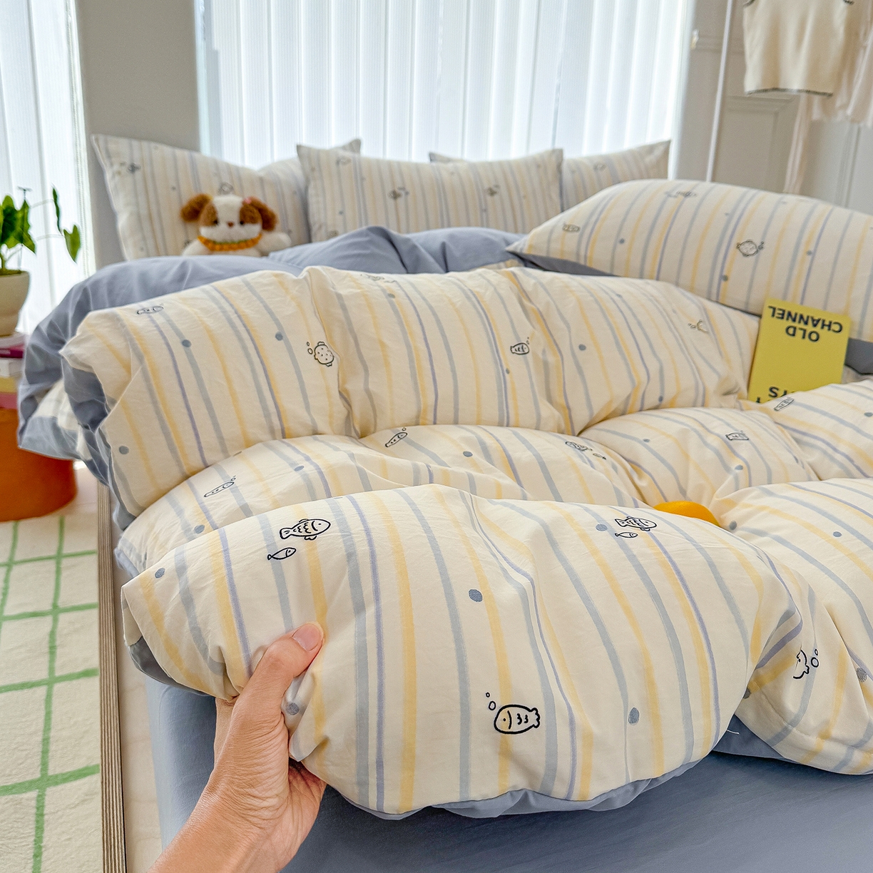 91家纺网 家纺一手货源 找家纺 竹合家纺 2026新款春款A类古法水洗仿棉云感棉小布袋四件套 海洋世界