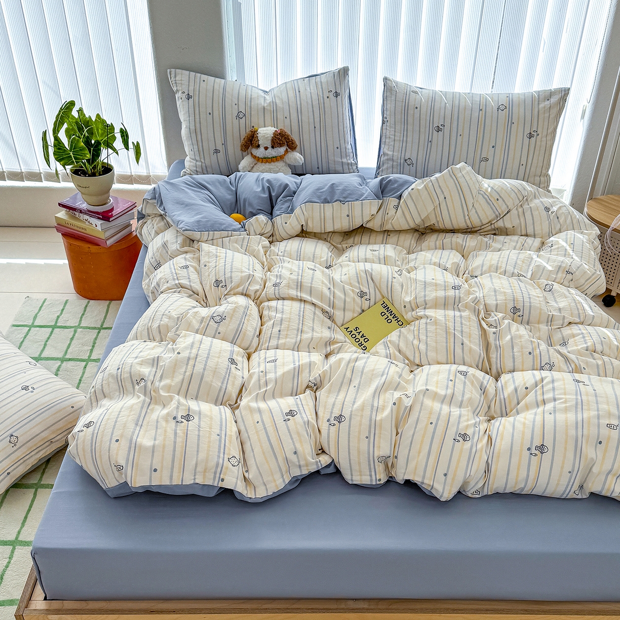 91家纺网 家纺一手货源 找家纺 竹合家纺 2026新款春款A类古法水洗仿棉云感棉小布袋四件套 海洋世界