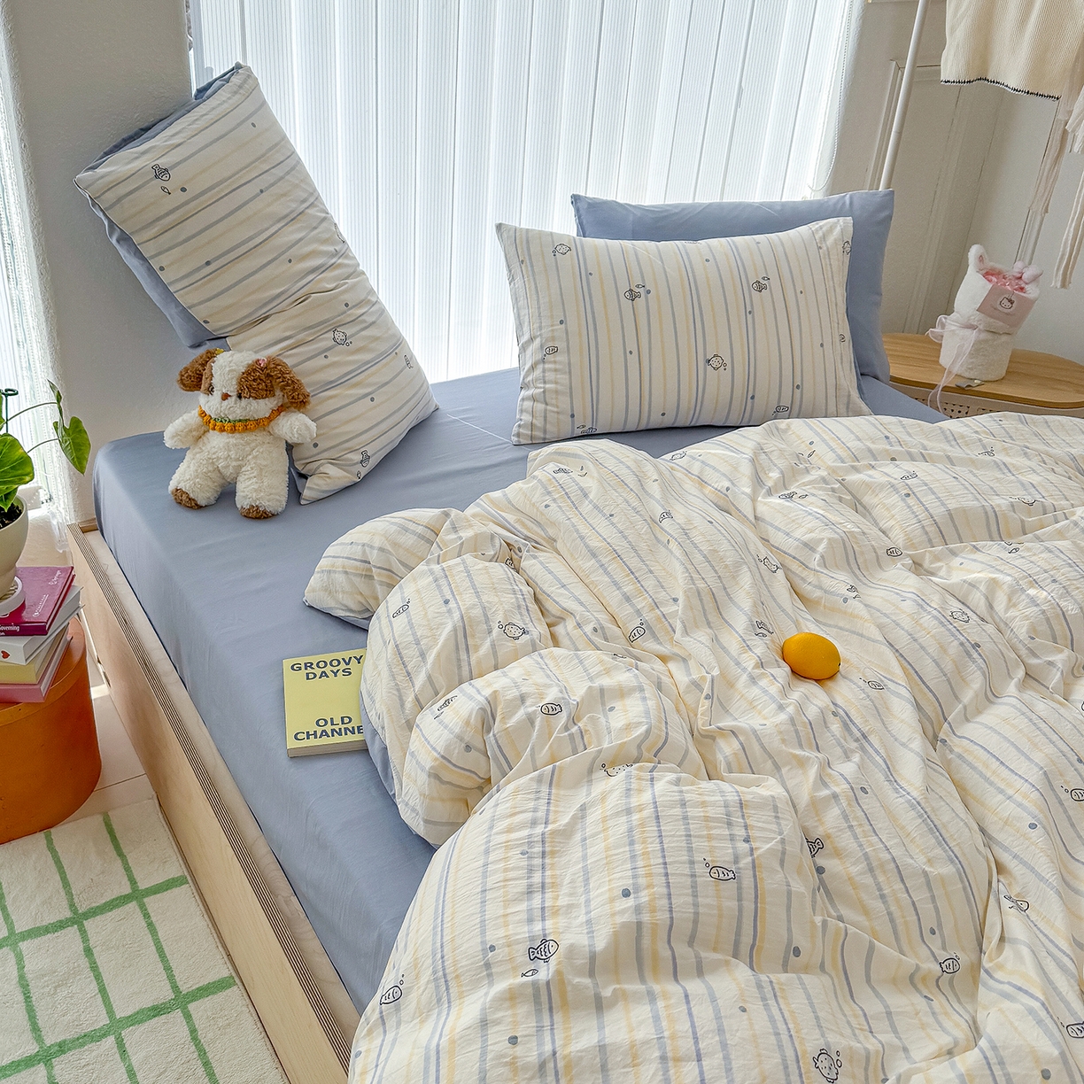 91家纺网 家纺一手货源 找家纺 竹合家纺 2026新款春款A类古法水洗仿棉云感棉小布袋四件套 海洋世界