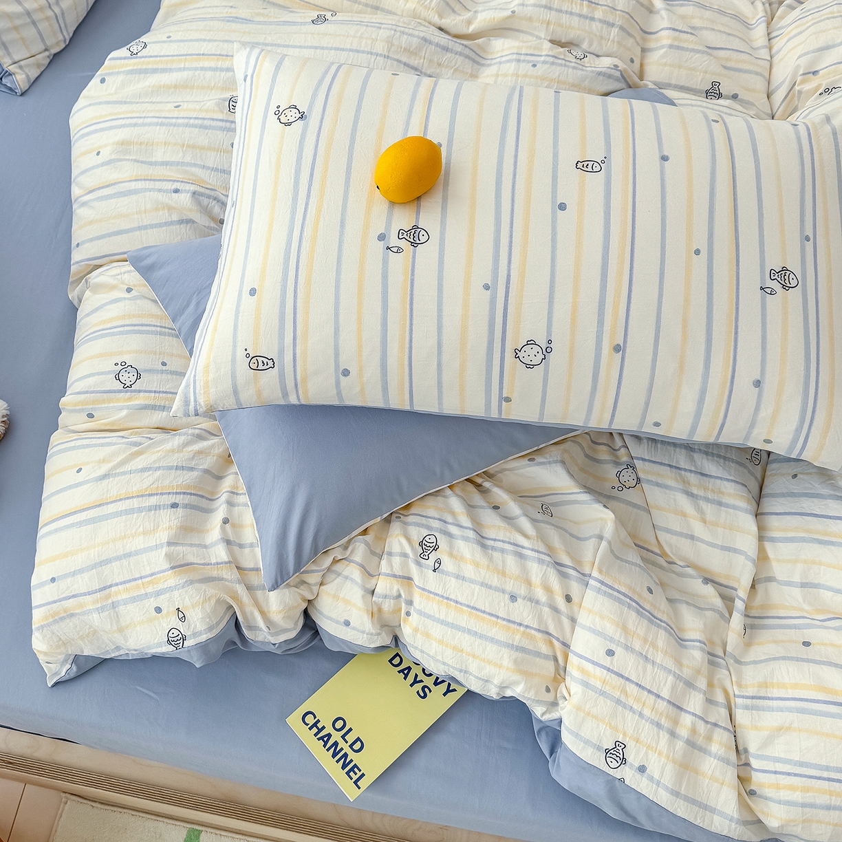 91家纺网 家纺一手货源 找家纺 竹合家纺 2026新款春款A类古法水洗仿棉云感棉小布袋四件套 海洋世界