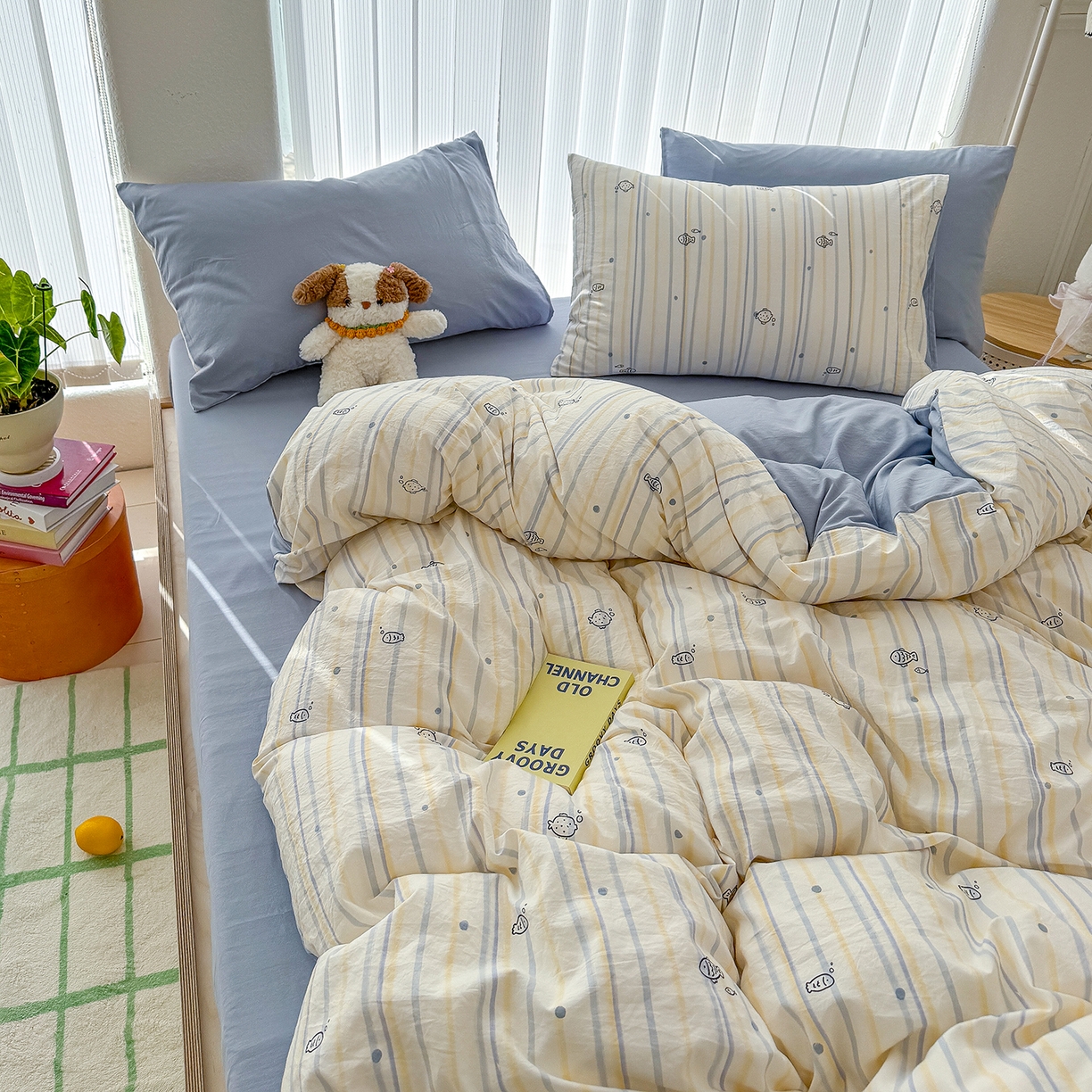 91家纺网 家纺一手货源 找家纺 竹合家纺 2026新款春款A类古法水洗仿棉云感棉小布袋四件套 海洋世界