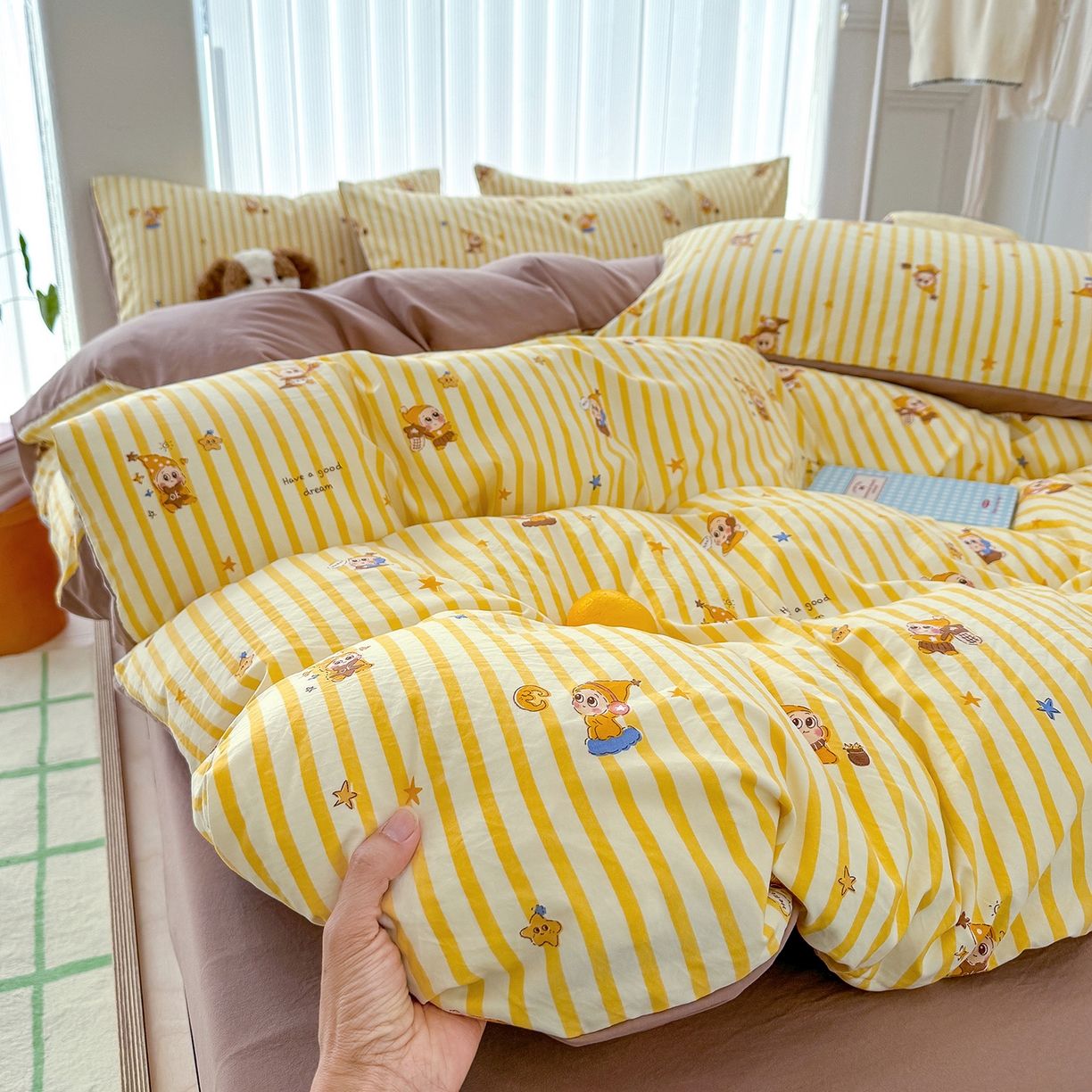 91家纺网 家纺一手货源 找家纺 竹合家纺 2026新款春款A类古法水洗仿棉云感棉小布袋四件套 星宝