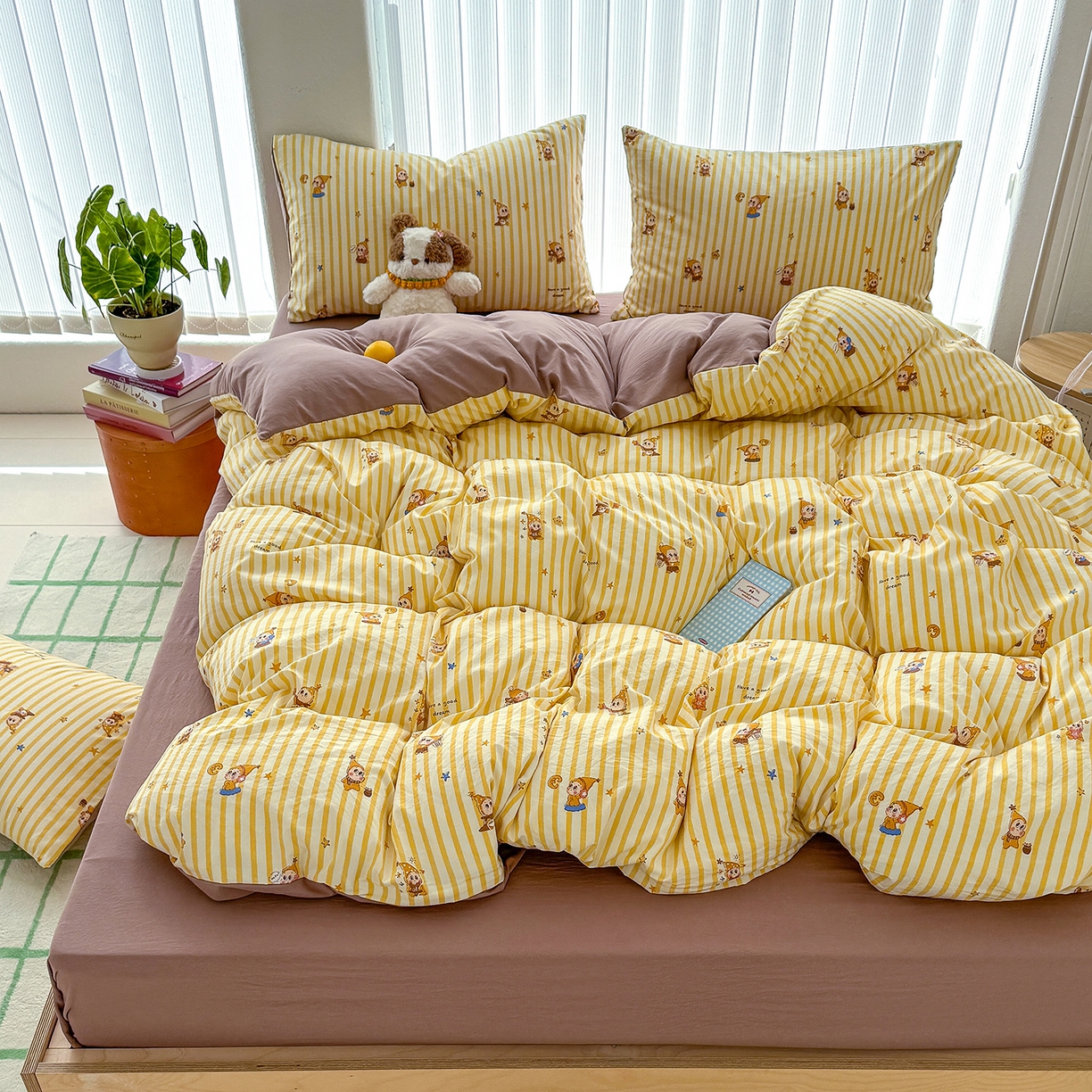 91家纺网 家纺一手货源 找家纺 竹合家纺 2026新款春款A类古法水洗仿棉云感棉小布袋四件套 星宝