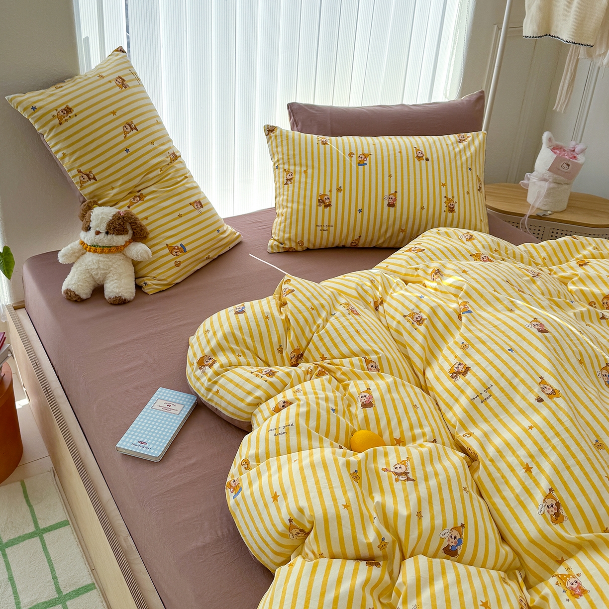 91家纺网 家纺一手货源 找家纺 竹合家纺 2026新款春款A类古法水洗仿棉云感棉小布袋四件套 星宝