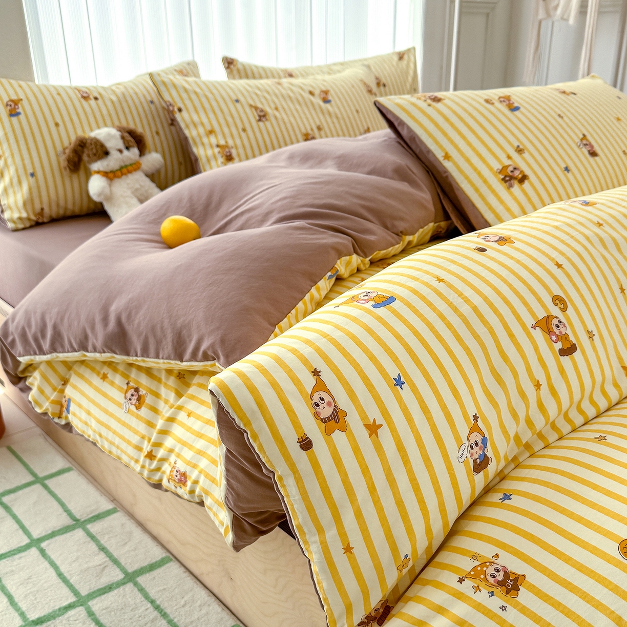 91家纺网 家纺一手货源 找家纺 竹合家纺 2026新款春款A类古法水洗仿棉云感棉小布袋四件套 星宝