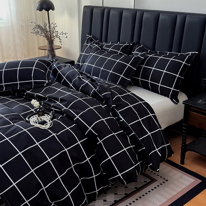 91家纺网 家纺一手货源 找家纺 茗婷家纺 2025新款防水隔尿被套可水洗机洗瘫痪老人宠物专用被套三四件套 黑白格