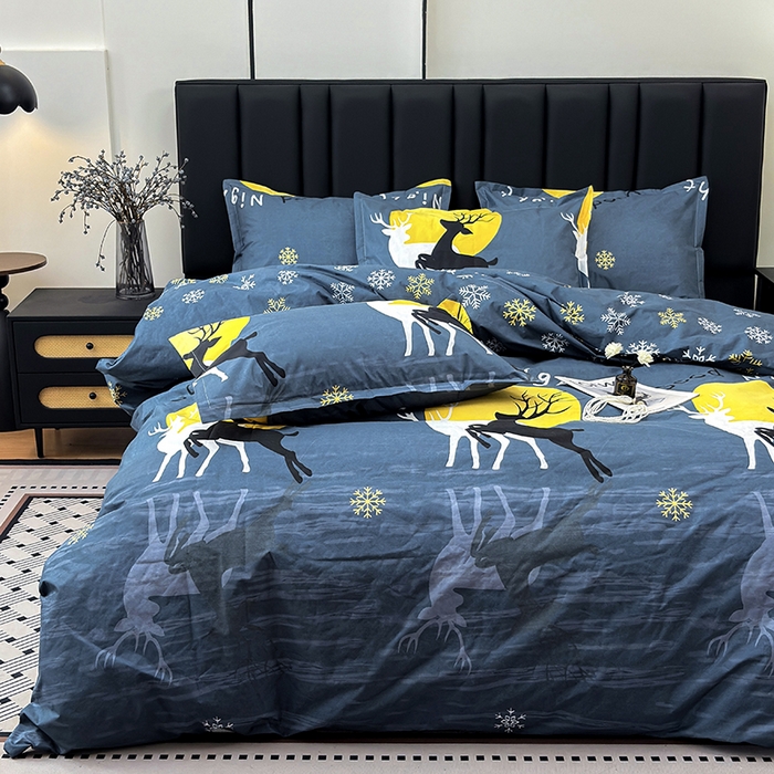 91家纺网 家纺一手货源 找家纺 茗婷家纺 2025新款防水隔尿被套可水洗机洗瘫痪老人宠物专用被套三四件套 月影麋鹿