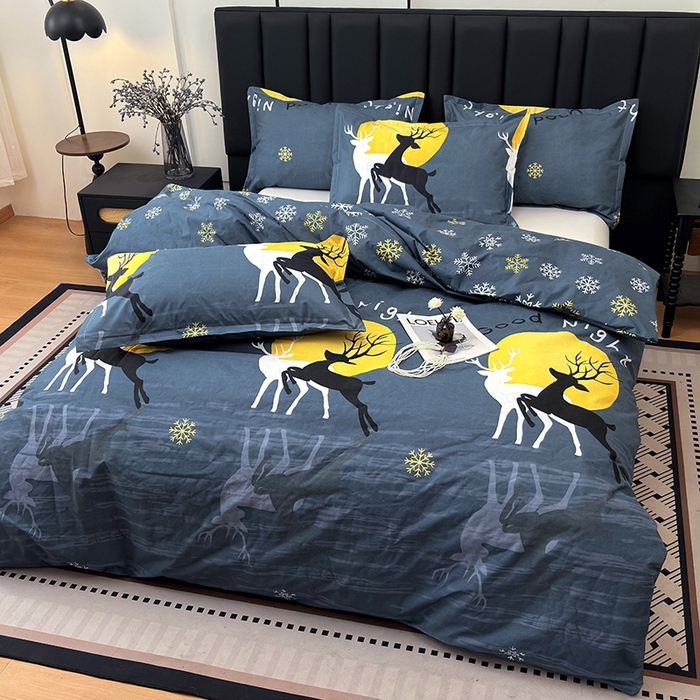 91家纺网 家纺一手货源 找家纺 茗婷家纺 2025新款防水隔尿被套可水洗机洗瘫痪老人宠物专用被套三四件套 月影麋鹿