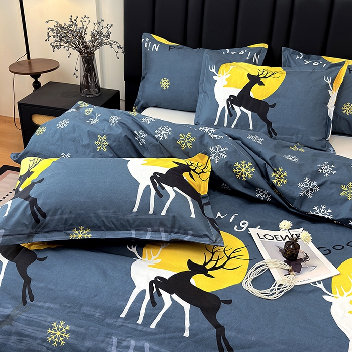 91家纺网 家纺一手货源 找家纺 茗婷家纺 2025新款防水隔尿被套可水洗机洗瘫痪老人宠物专用被套三四件套 月影麋鹿