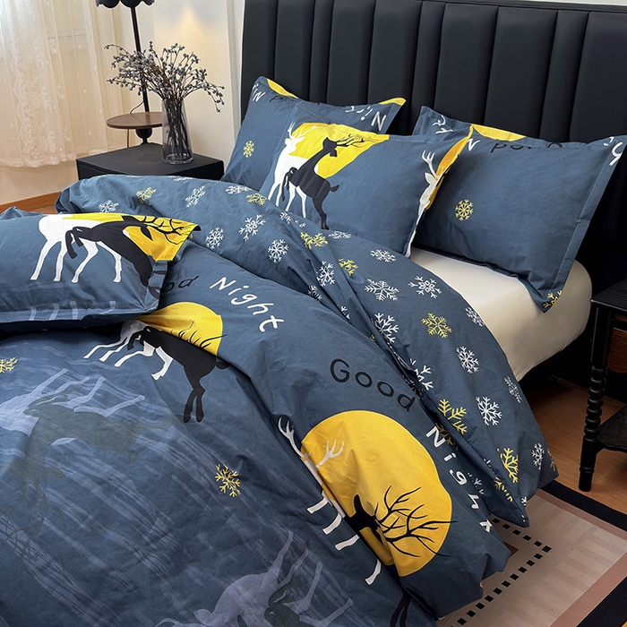 91家纺网 家纺一手货源 找家纺 茗婷家纺 2025新款防水隔尿被套可水洗机洗瘫痪老人宠物专用被套三四件套 月影麋鹿