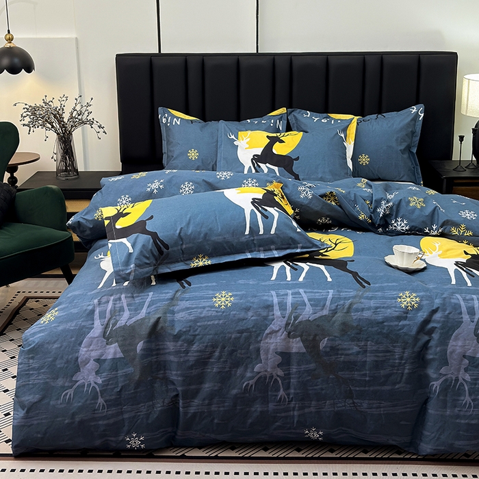 91家纺网 家纺一手货源 找家纺 茗婷家纺 2025新款防水隔尿被套可水洗机洗瘫痪老人宠物专用被套三四件套 月影麋鹿