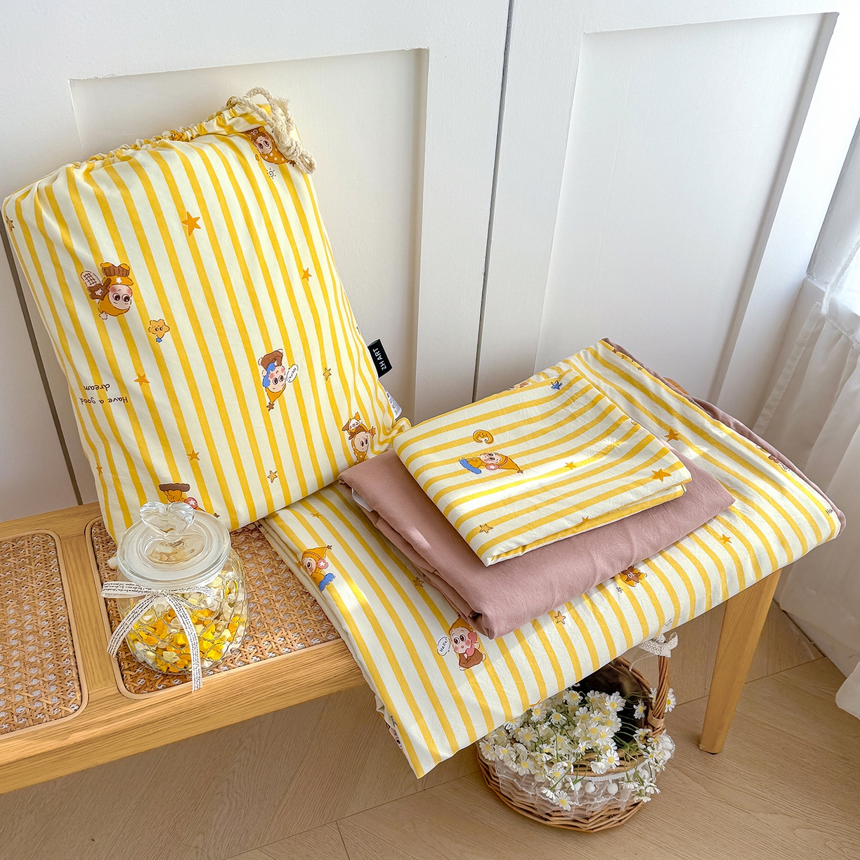 91家纺网 家纺一手货源 找家纺 （总）竹合家纺 2026新款春款A类古法水洗仿棉云感棉小布袋四件套