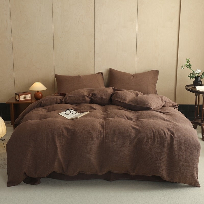 91家纺网 家纺一手货源 找家纺 （总）仰望棉麻双层纱供应链 2025新款全棉纯棉色织双层纱四件套-弥山千鸟格