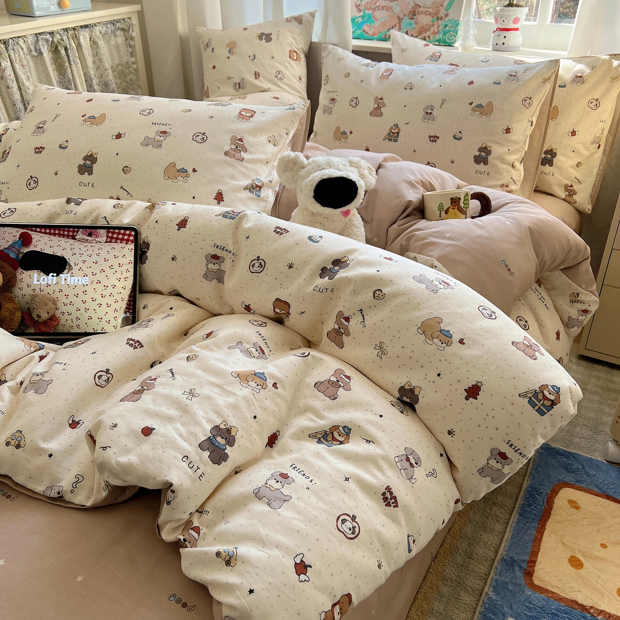 91家纺网 家纺一手货源 找家纺 （总）六巷胡同 2026春夏新款INS卡通基础款全棉纯棉四件套-系列一