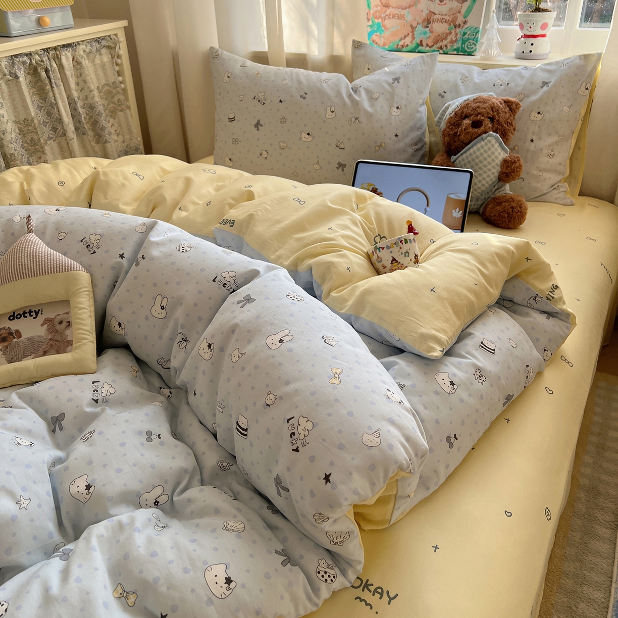 91家纺网 家纺一手货源 找家纺 （总）六巷胡同 2026春夏新款INS卡通基础款全棉纯棉四件套-系列一