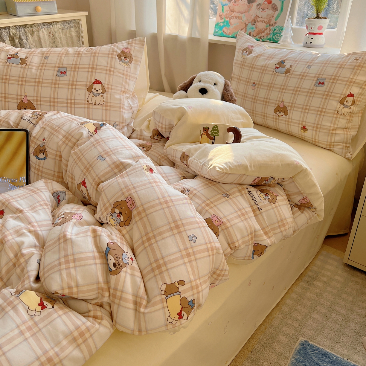 91家纺网 家纺一手货源 找家纺 （总）六巷胡同 2026春夏新款INS卡通基础款全棉纯棉四件套-系列一