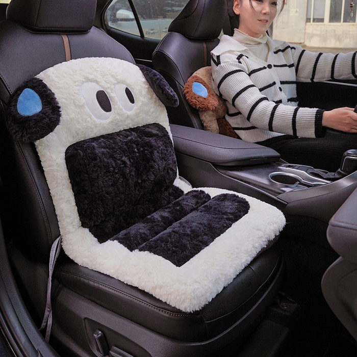 91家纺网 家纺一手货源 找家纺 仟亿莱 2025新款大眼仔刷花汽车坐垫 大眼仔白狗-前排坐垫