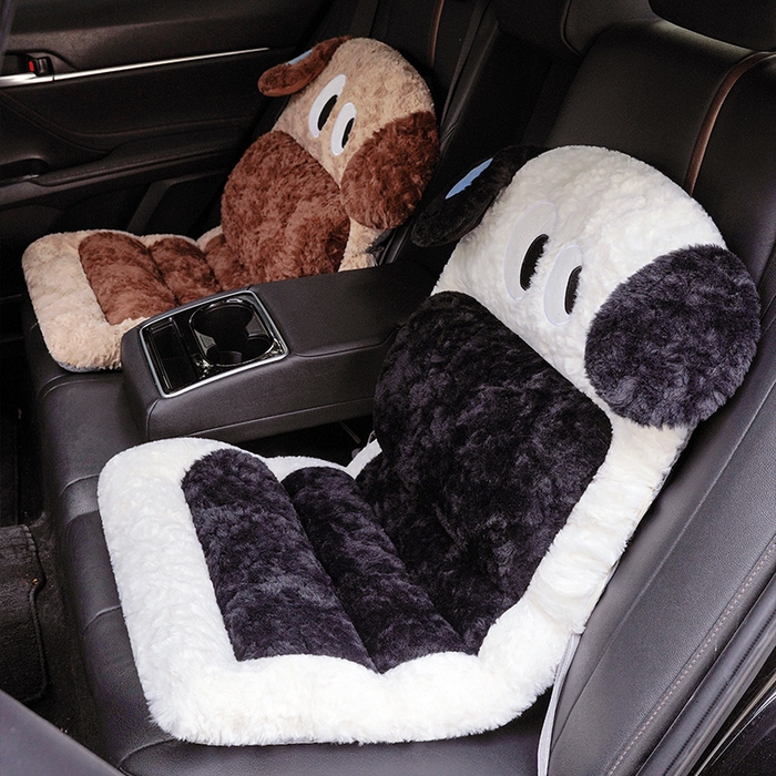 91家纺网 家纺一手货源 找家纺 仟亿莱 2025新款大眼仔刷花汽车坐垫 大眼仔白狗-前排坐垫