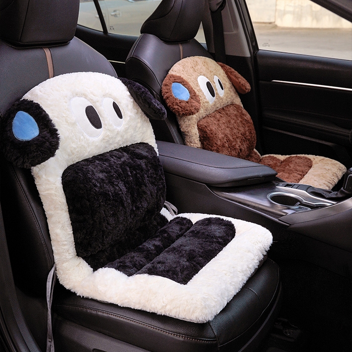 91家纺网 家纺一手货源 找家纺 仟亿莱 2025新款大眼仔刷花汽车坐垫 大眼仔咖啡狗-前排坐垫