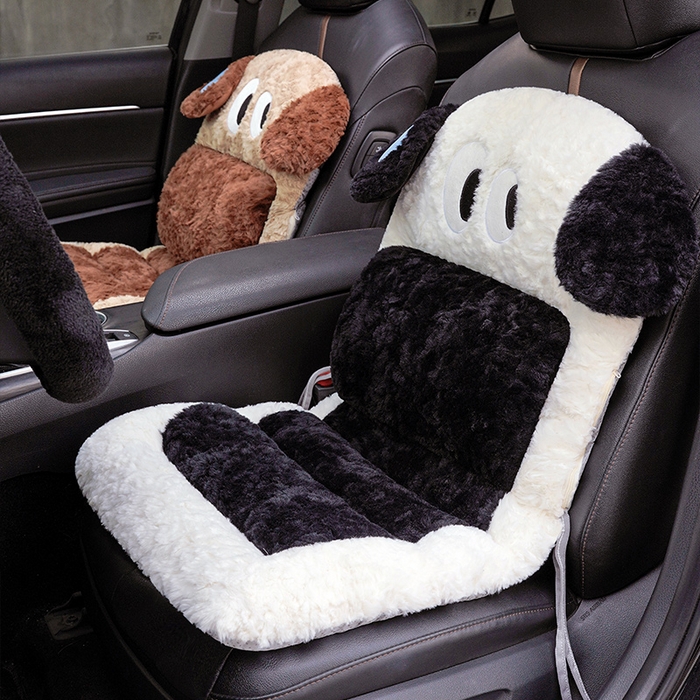 91家纺网 家纺一手货源 找家纺 仟亿莱 2025新款大眼仔刷花汽车坐垫 大眼仔咖啡狗-前排坐垫