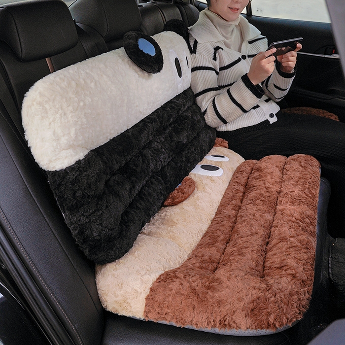 91家纺网 家纺一手货源 找家纺 仟亿莱 2025新款大眼仔刷花汽车坐垫 大眼仔咖啡狗-后排坐垫