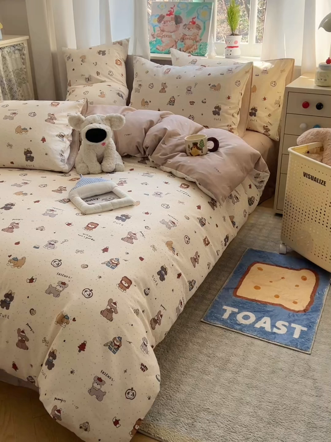 91家纺网 家纺一手货源 找家纺 六巷胡同 2026春夏新款INS卡通基础款全棉纯棉四件套-系列一 狗狗派对集