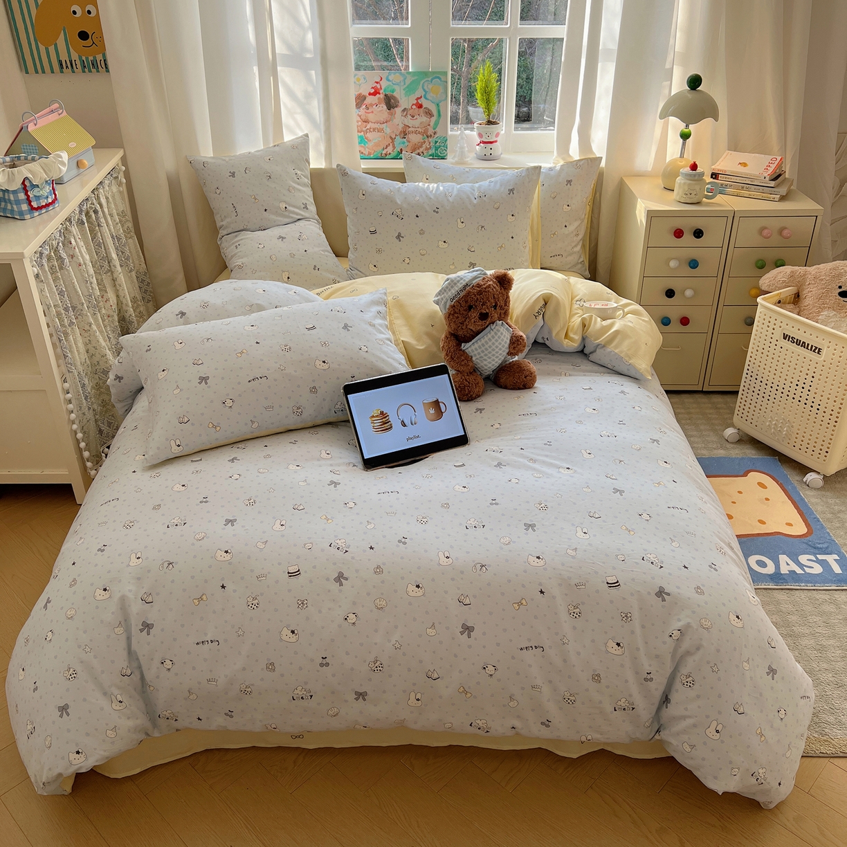 91家纺网 家纺一手货源 找家纺 六巷胡同 2026春夏新款INS卡通基础款全棉纯棉四件套-系列一 海滩欢乐季