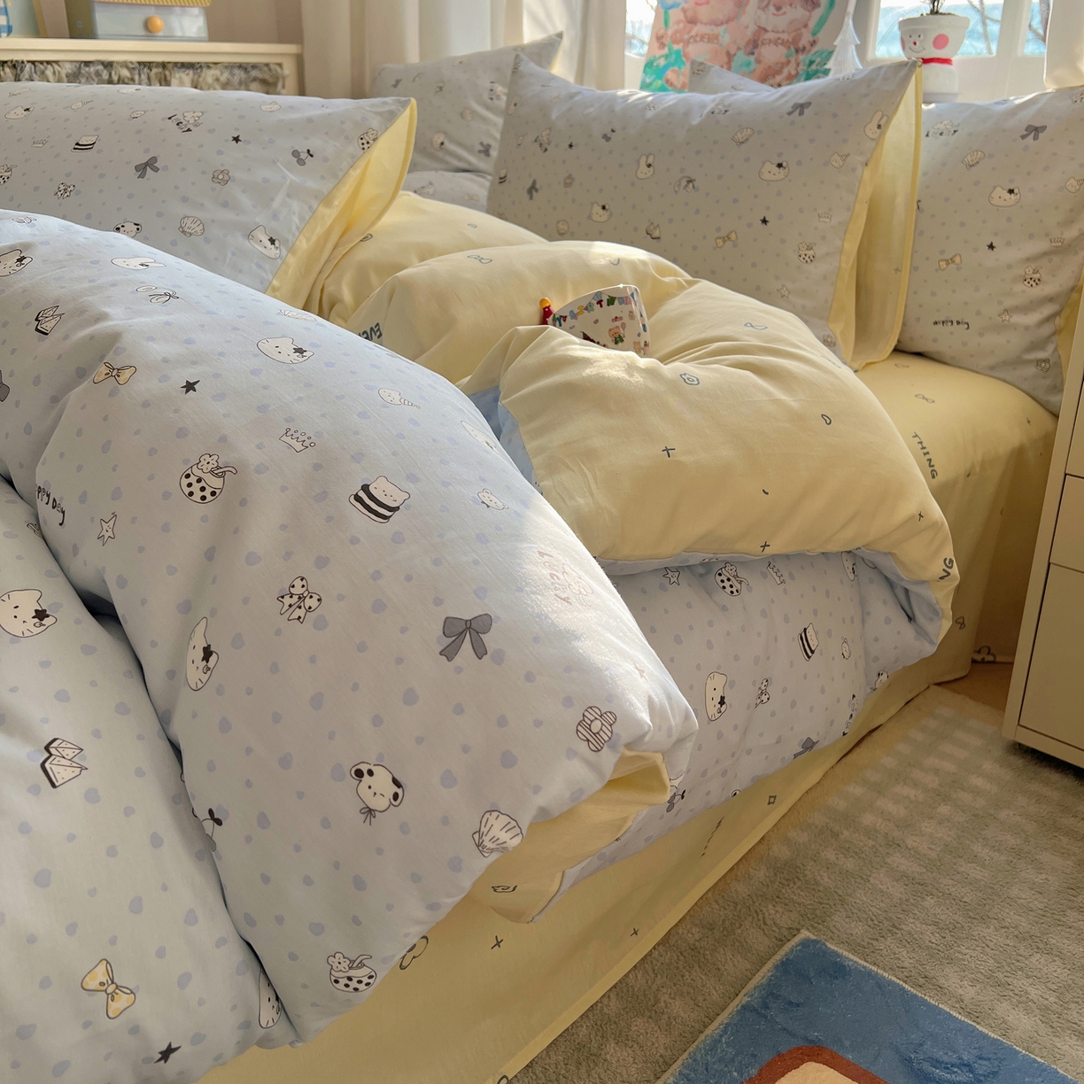 91家纺网 家纺一手货源 找家纺 六巷胡同 2026春夏新款INS卡通基础款全棉纯棉四件套-系列一 海滩欢乐季