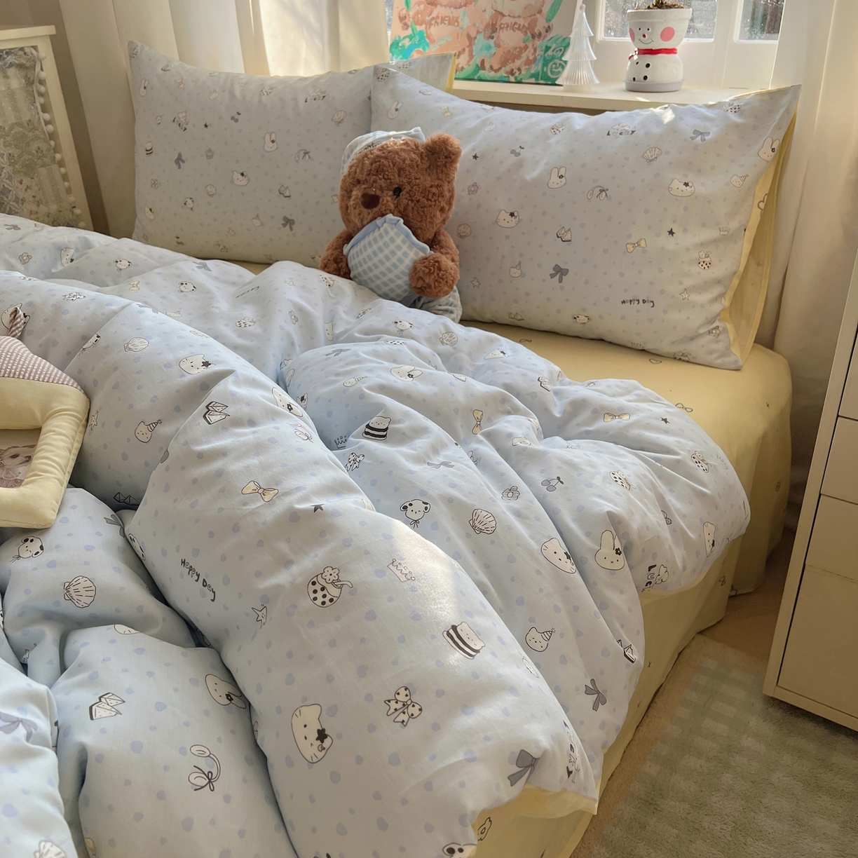 91家纺网 家纺一手货源 找家纺 六巷胡同 2026春夏新款INS卡通基础款全棉纯棉四件套-系列一 海滩欢乐季