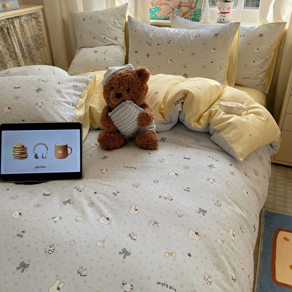 91家纺网 家纺一手货源 找家纺 六巷胡同 2026春夏新款INS卡通基础款全棉纯棉四件套-系列一 海滩欢乐季