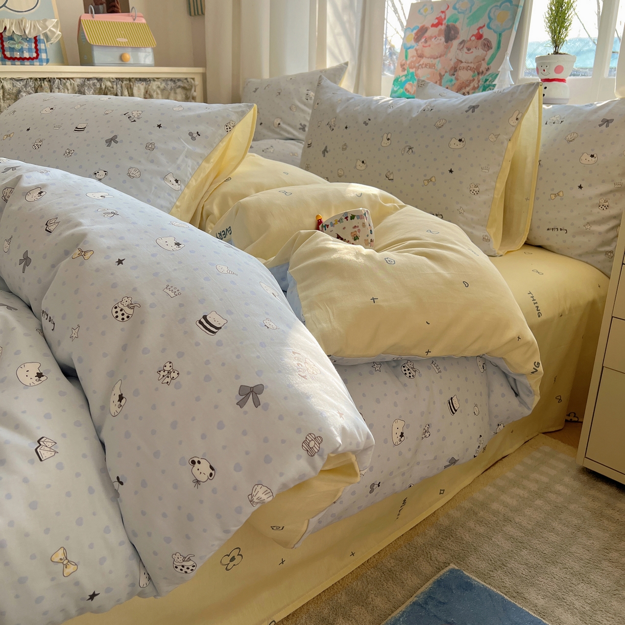 91家纺网 家纺一手货源 找家纺 六巷胡同 2026春夏新款INS卡通基础款全棉纯棉四件套-系列一 海滩欢乐季