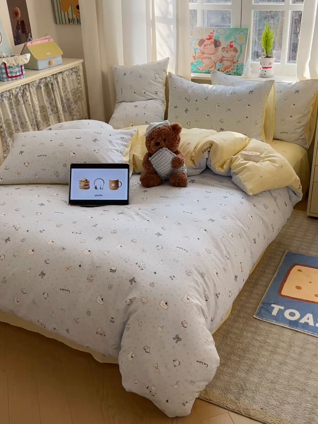 91家纺网 家纺一手货源 找家纺 六巷胡同 2026春夏新款INS卡通基础款全棉纯棉四件套-系列一 海滩欢乐季