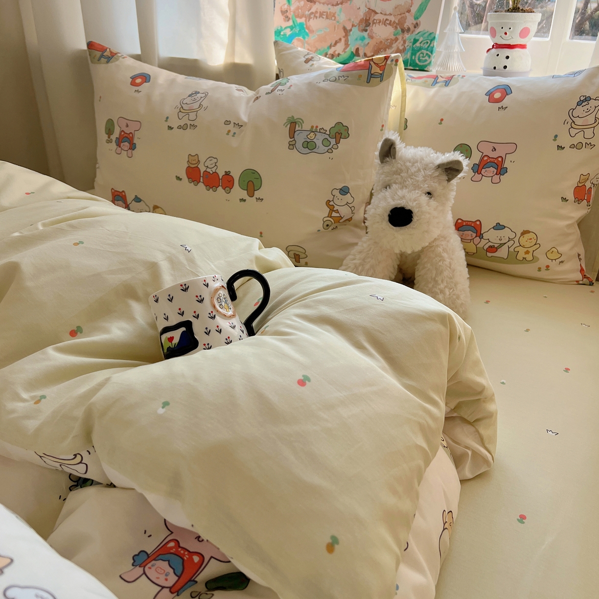 91家纺网 家纺一手货源 找家纺 六巷胡同 2026春夏新款INS卡通基础款全棉纯棉四件套-系列一 假日公园记