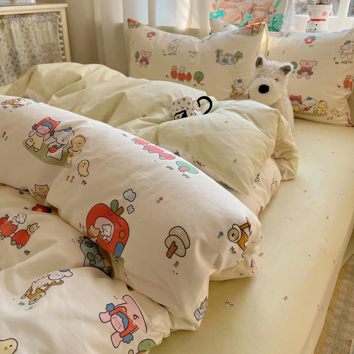 91家纺网 家纺一手货源 找家纺 六巷胡同 2026春夏新款INS卡通基础款全棉纯棉四件套-系列一 假日公园记