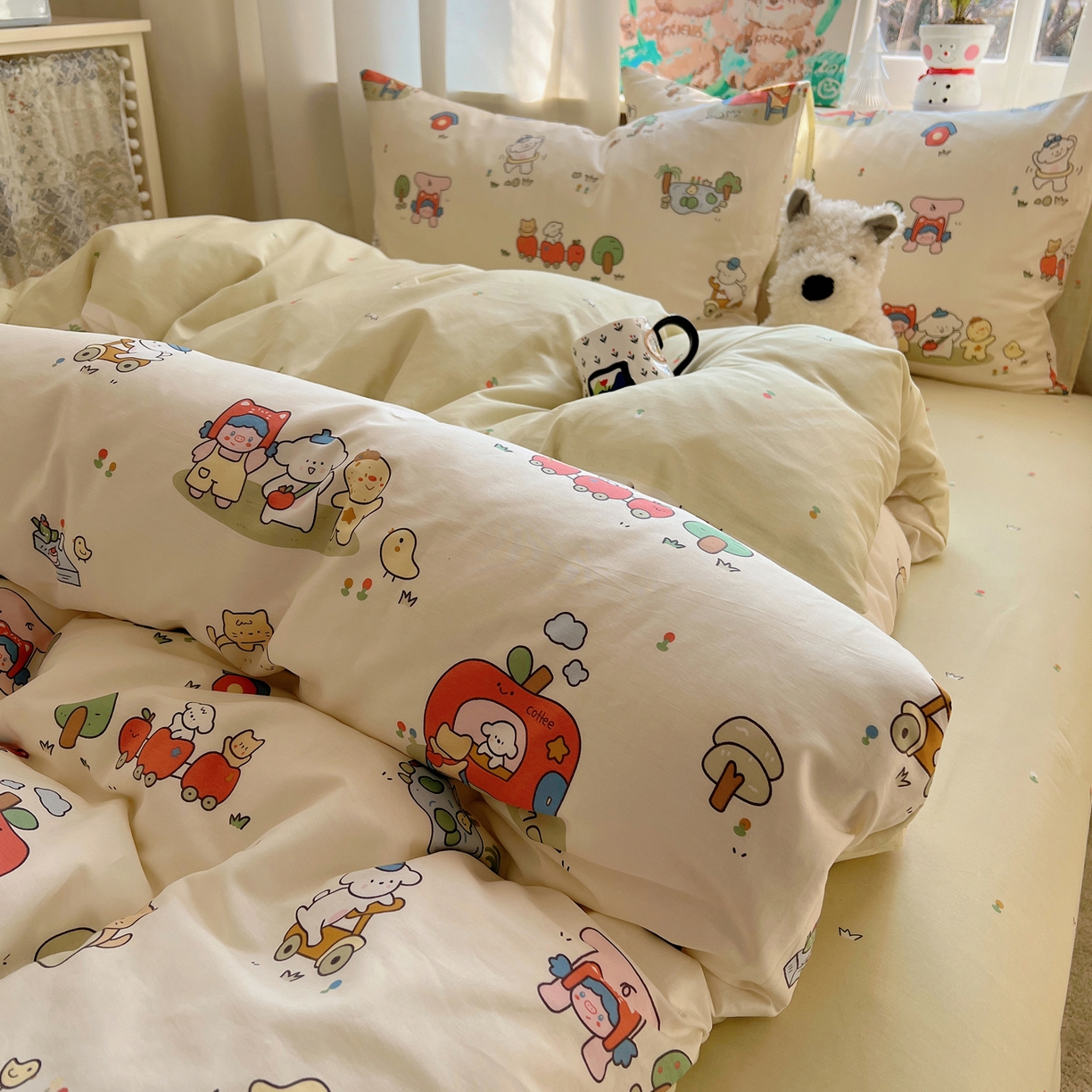 91家纺网 家纺一手货源 找家纺 六巷胡同 2026春夏新款INS卡通基础款全棉纯棉四件套-系列一 假日公园记