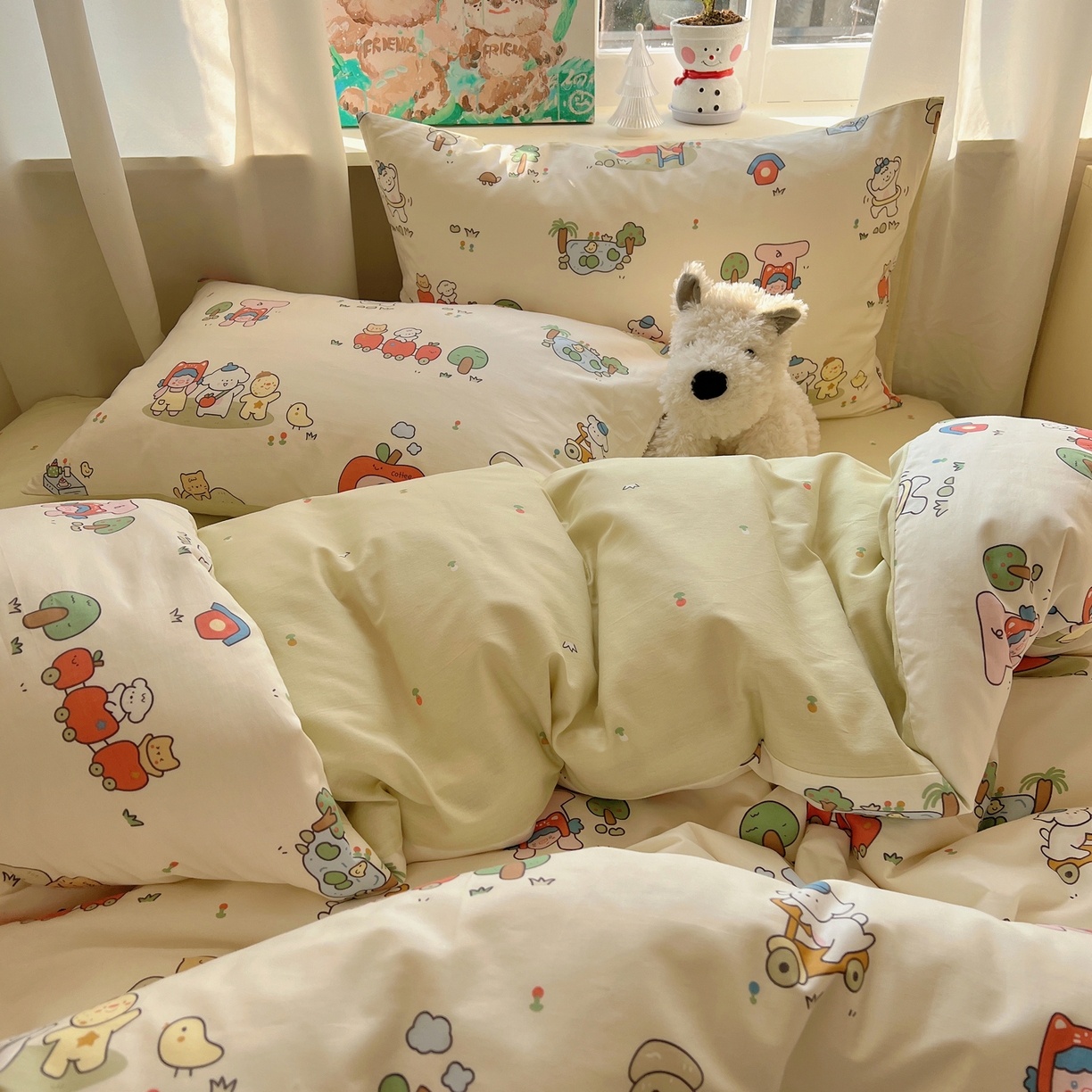 91家纺网 家纺一手货源 找家纺 六巷胡同 2026春夏新款INS卡通基础款全棉纯棉四件套-系列一 假日公园记