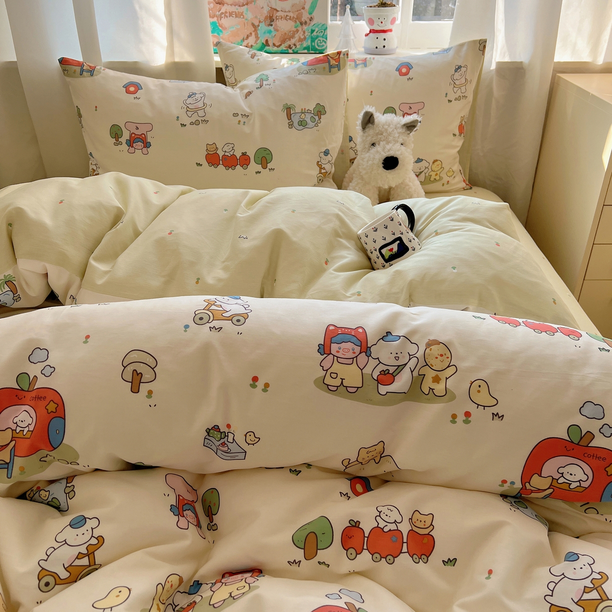 91家纺网 家纺一手货源 找家纺 六巷胡同 2026春夏新款INS卡通基础款全棉纯棉四件套-系列一 假日公园记