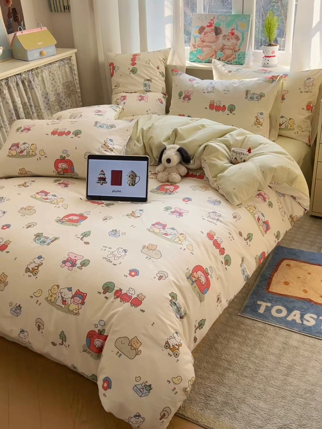 91家纺网 家纺一手货源 找家纺 六巷胡同 2026春夏新款INS卡通基础款全棉纯棉四件套-系列一 假日公园记