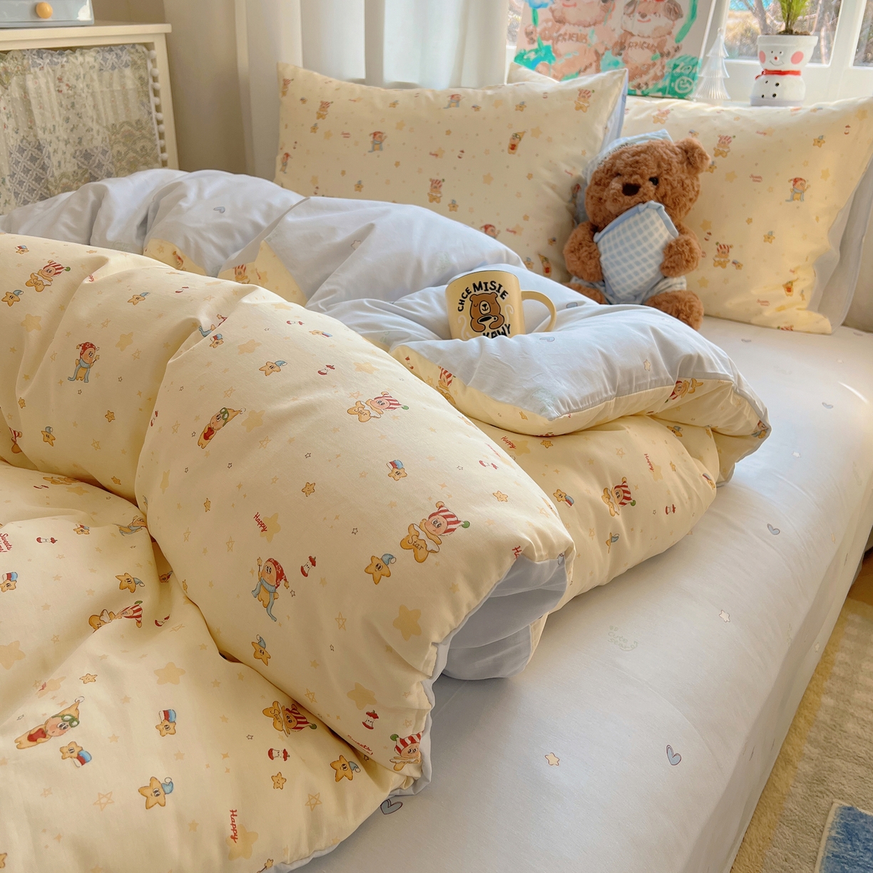 六巷胡同 2026春夏新款INS卡通基础款全棉纯棉四件套-系列一 魔法星星仔