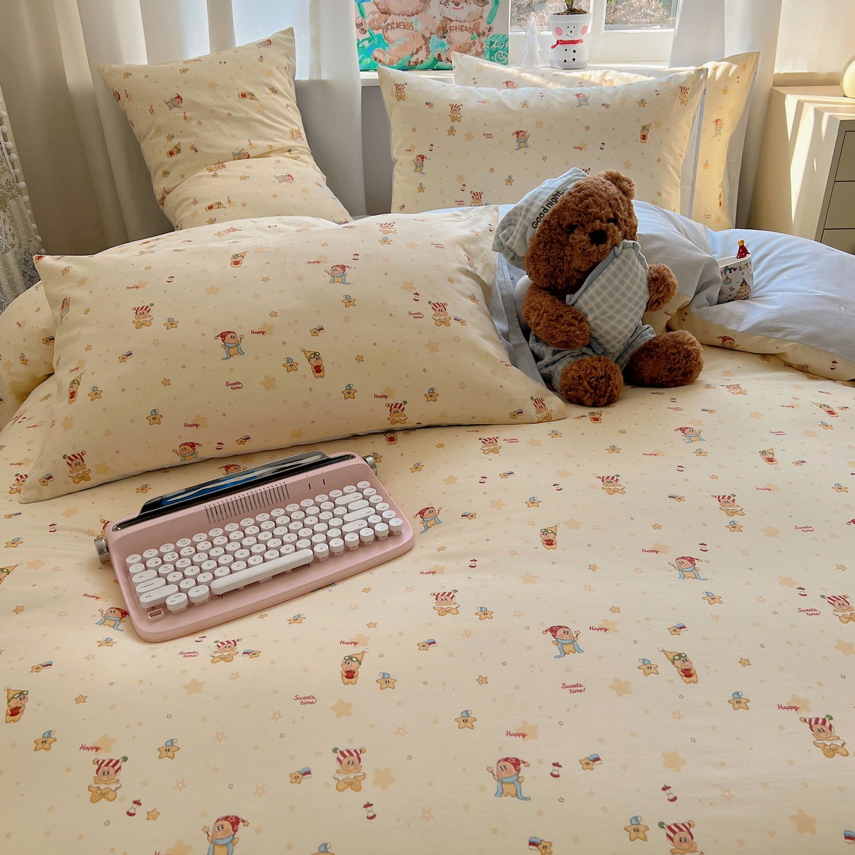 91家纺网 家纺一手货源 找家纺 六巷胡同 2026春夏新款INS卡通基础款全棉纯棉四件套-系列一 魔法星星仔