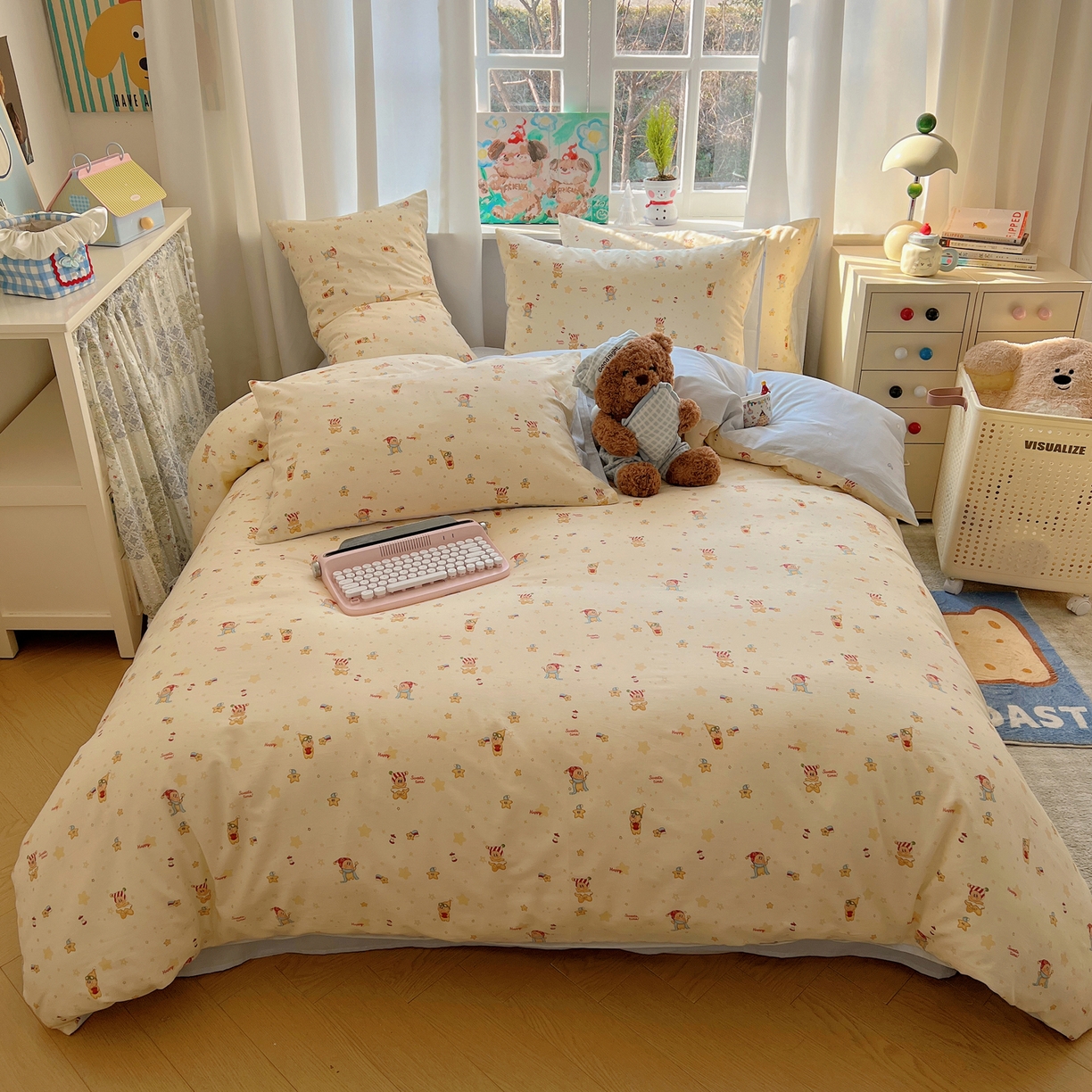 91家纺网 家纺一手货源 找家纺 六巷胡同 2026春夏新款INS卡通基础款全棉纯棉四件套-系列一 魔法星星仔