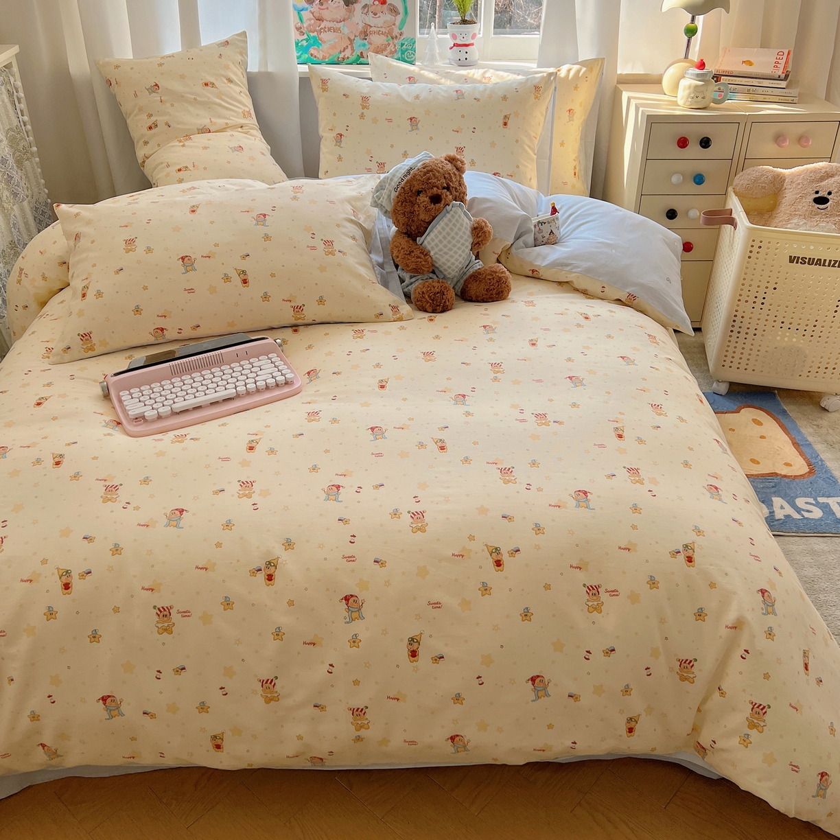 91家纺网 家纺一手货源 找家纺 六巷胡同 2026春夏新款INS卡通基础款全棉纯棉四件套-系列一 魔法星星仔