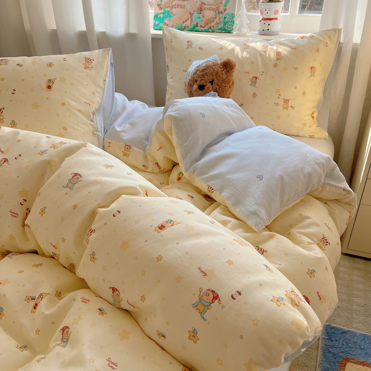 91家纺网 家纺一手货源 找家纺 六巷胡同 2026春夏新款INS卡通基础款全棉纯棉四件套-系列一 魔法星星仔