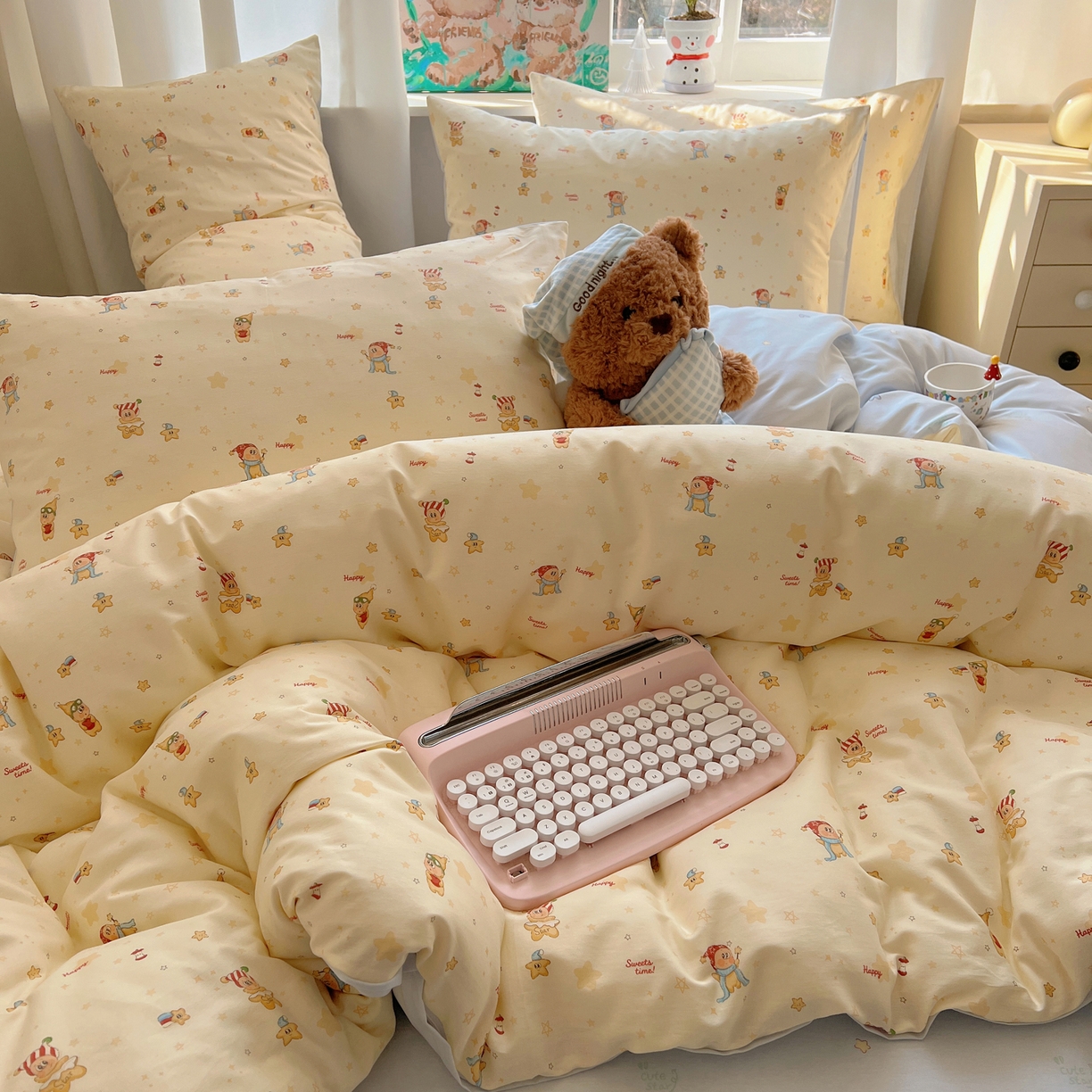 91家纺网 家纺一手货源 找家纺 六巷胡同 2026春夏新款INS卡通基础款全棉纯棉四件套-系列一 魔法星星仔