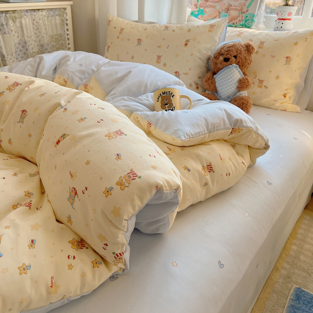 91家纺网 家纺一手货源 找家纺 六巷胡同 2026春夏新款INS卡通基础款全棉纯棉四件套-系列一 魔法星星仔