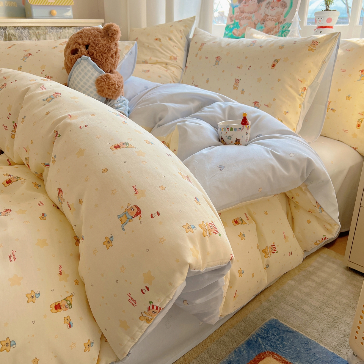 91家纺网 家纺一手货源 找家纺 六巷胡同 2026春夏新款INS卡通基础款全棉纯棉四件套-系列一 魔法星星仔