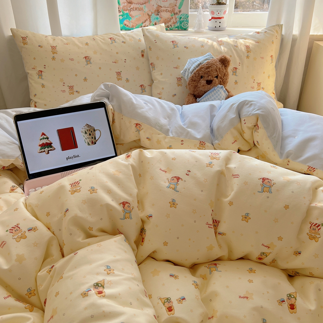 91家纺网 家纺一手货源 找家纺 六巷胡同 2026春夏新款INS卡通基础款全棉纯棉四件套-系列一 魔法星星仔