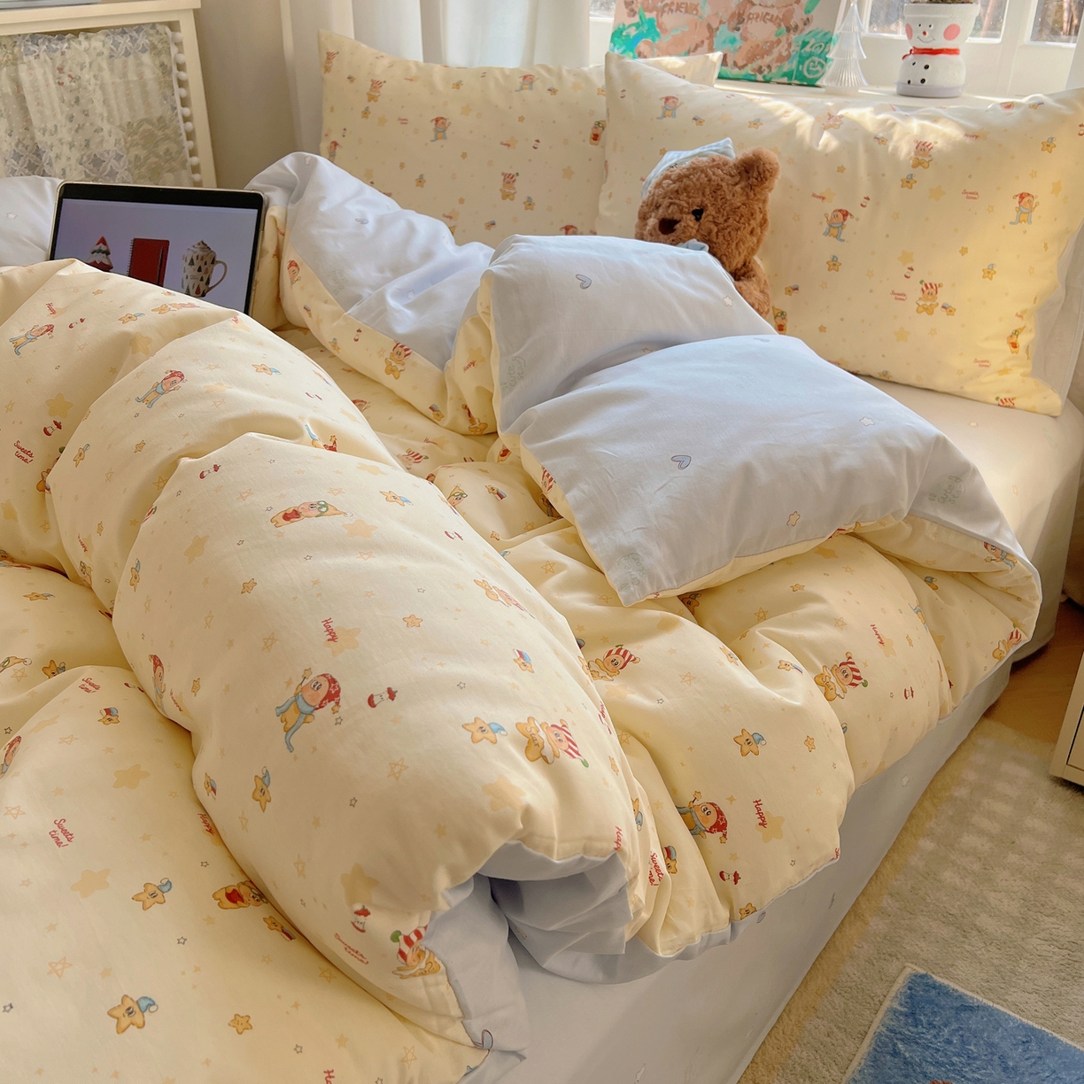 91家纺网 家纺一手货源 找家纺 六巷胡同 2026春夏新款INS卡通基础款全棉纯棉四件套-系列一 魔法星星仔